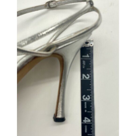 Manolo Blahnik Women’s Heels Sandals Sz 37 US 7 Silver Leather Slingback Wedding - Picture 5 of 5